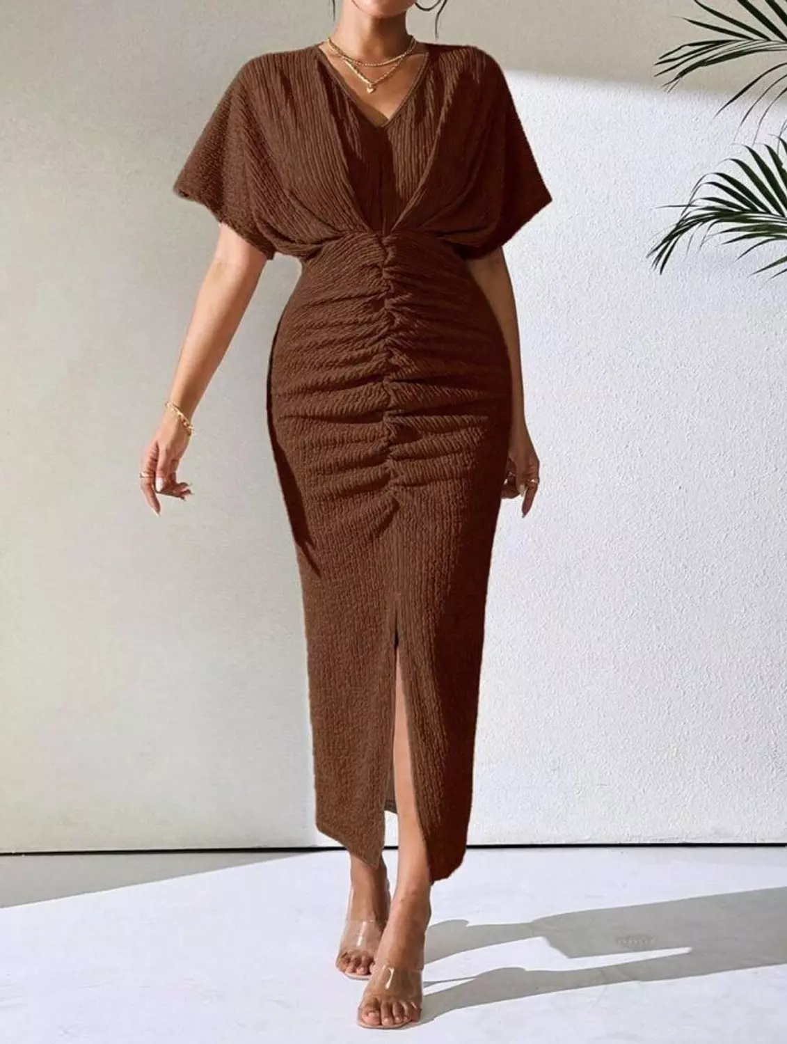 Ruched Crochet Bodycon Midi Dress image