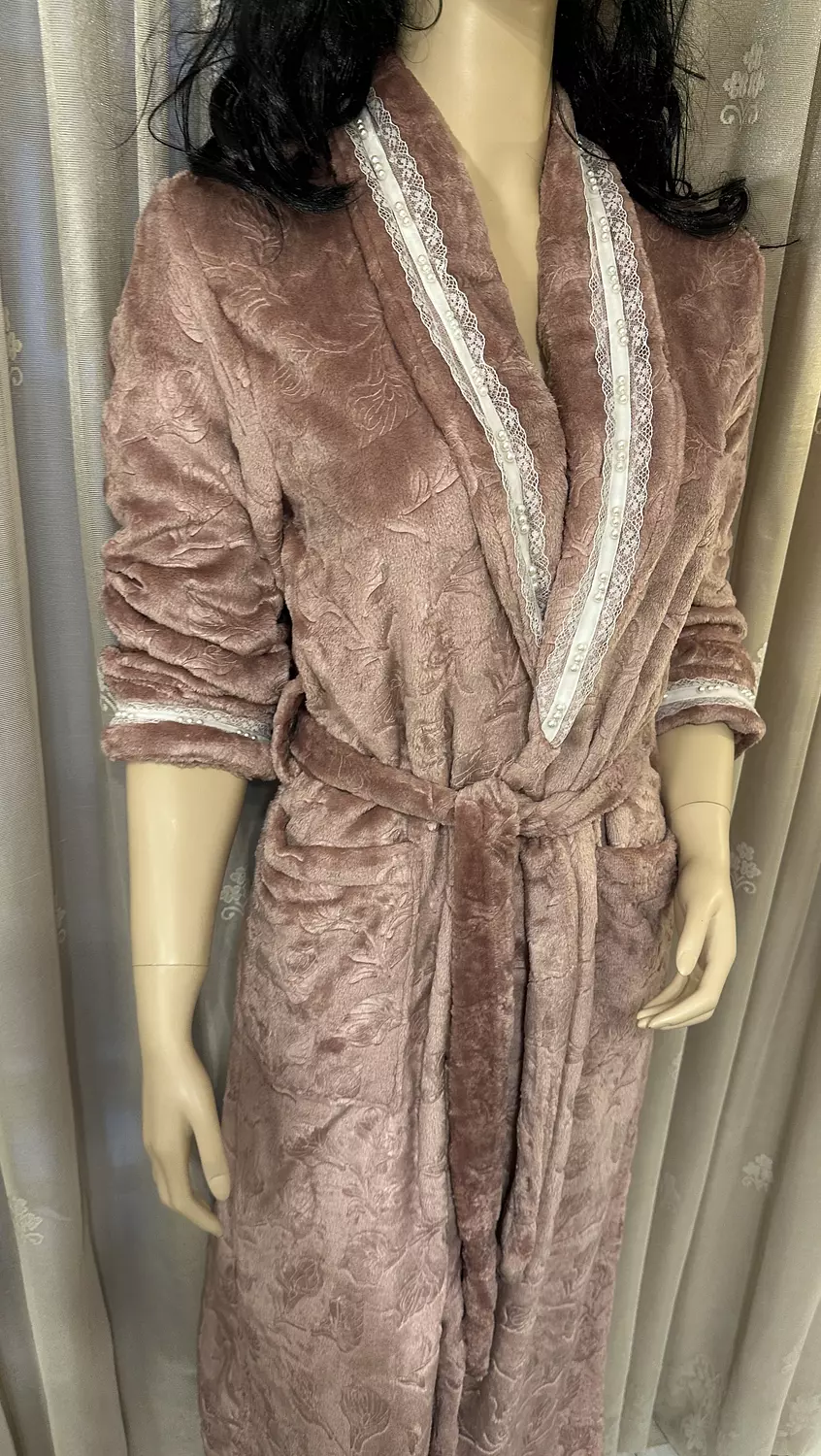 Rose Taupe Embossed Lace Winter Robe 5