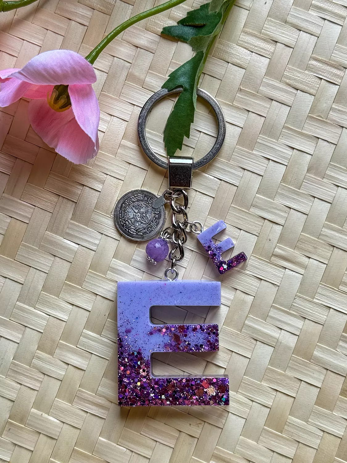 Resin Letters Keychain ( Glitter Purple ) "By Order" 5