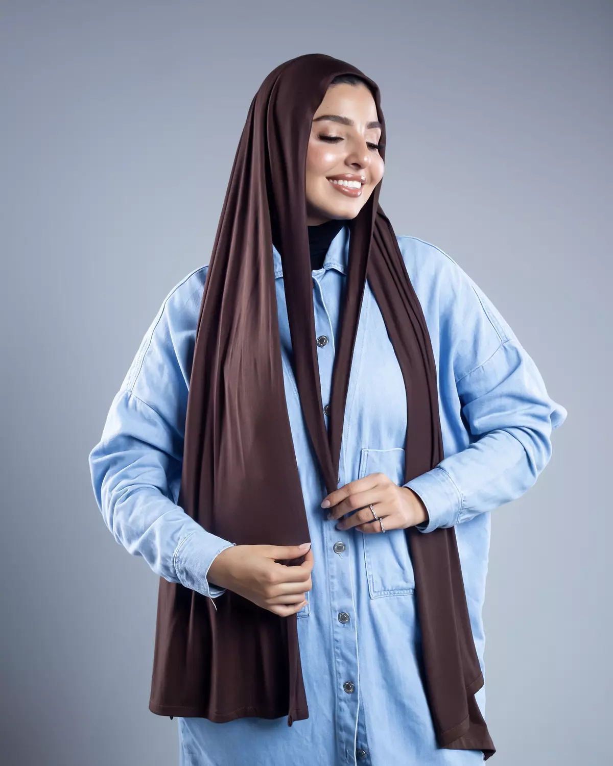 Jamila 2 in 1 brown cotton scarf image