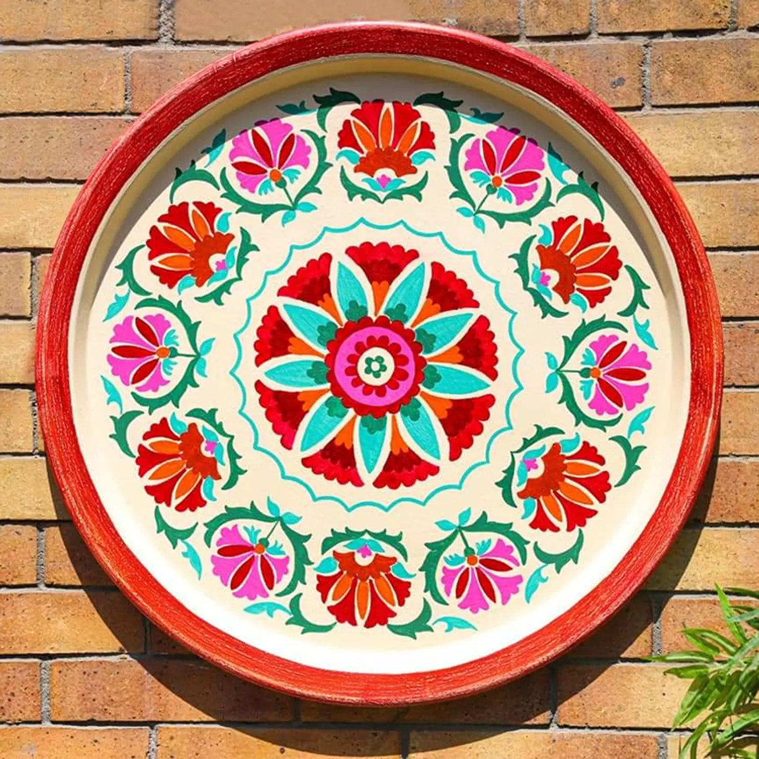Tray metal large - flower red image
