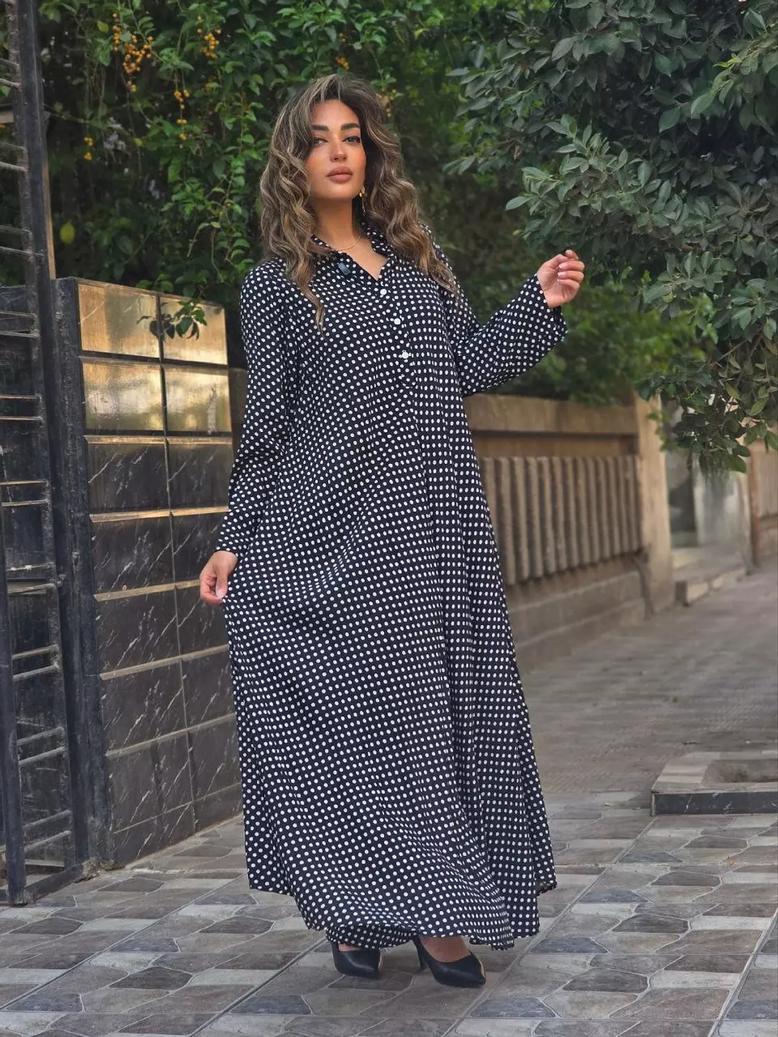 Black maxi polka dress  hover image