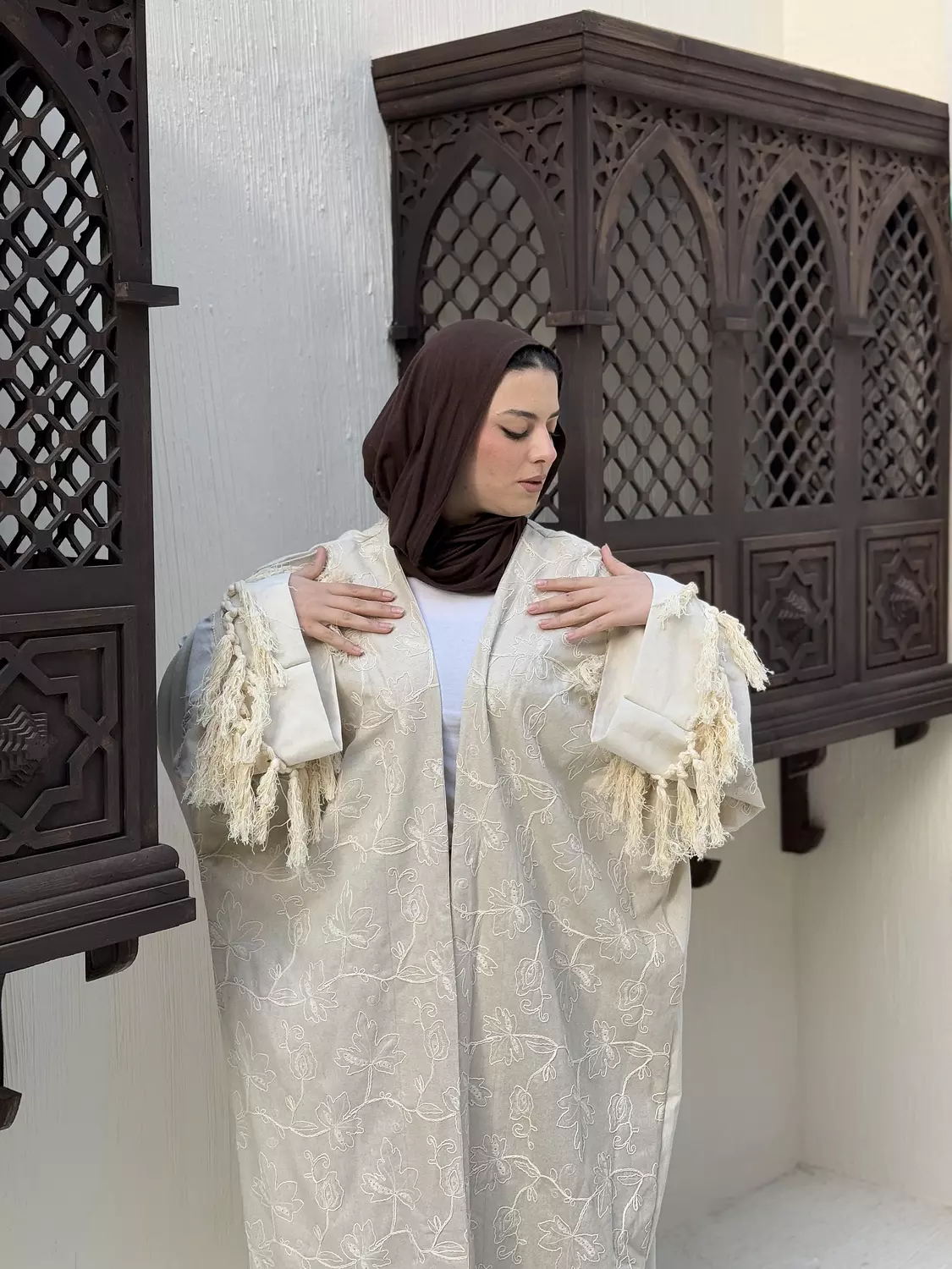 Embroidered Beige Kaftan 5