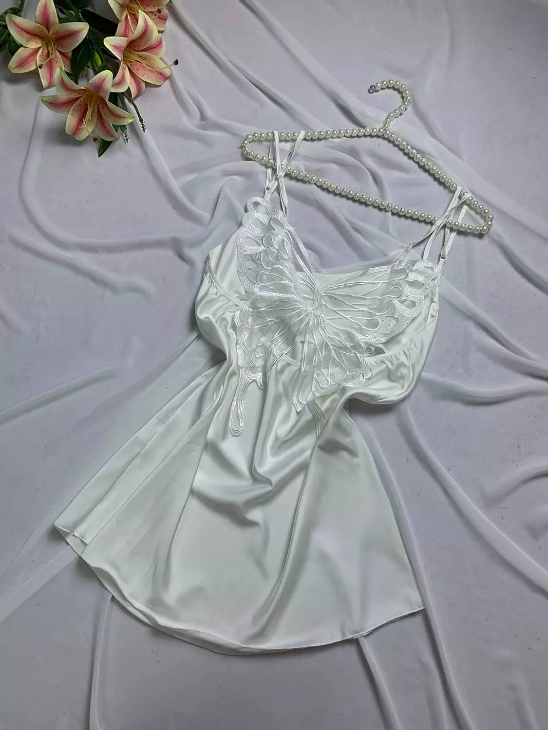 Silky satin babydoll with back butterfly image