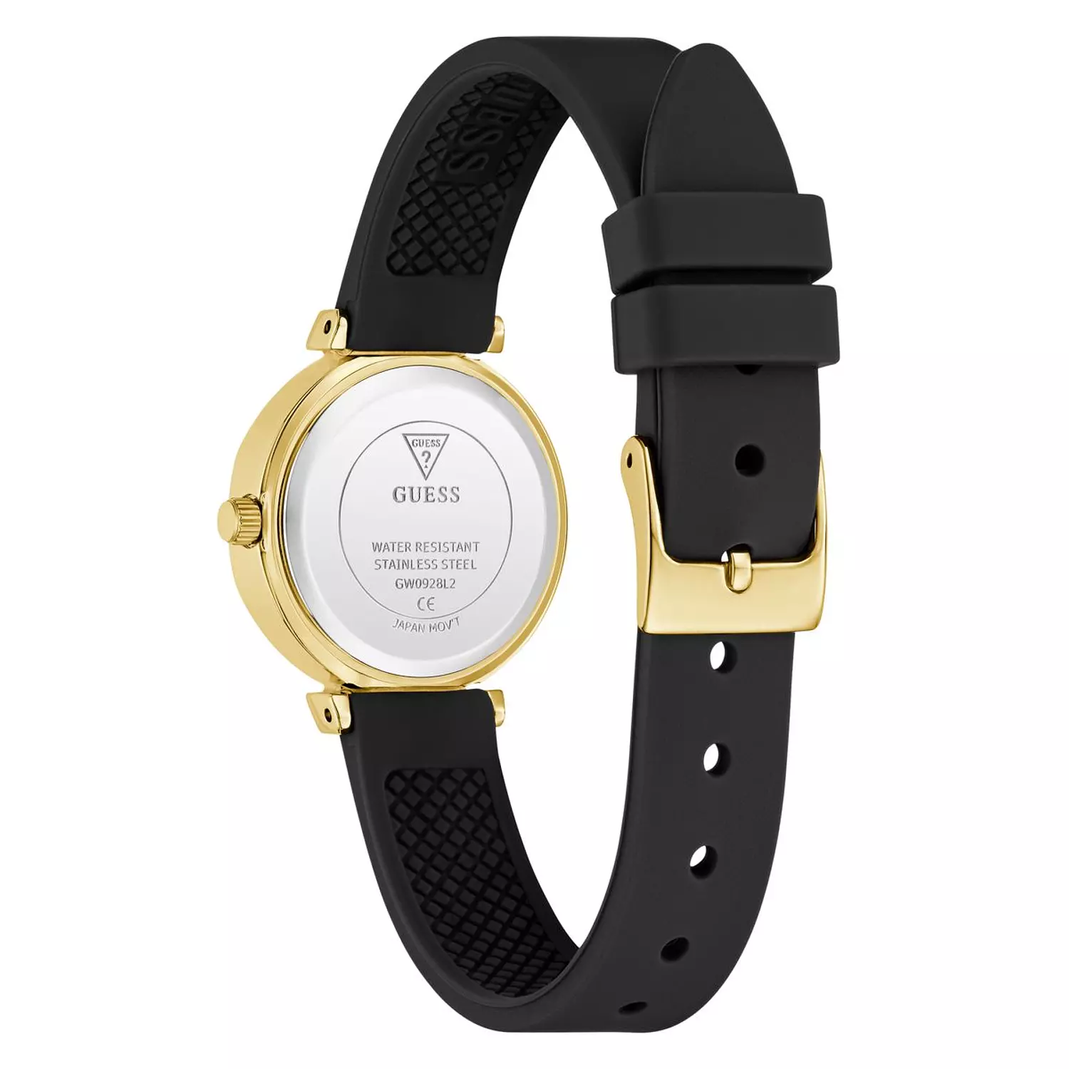 GUESS Ladies Black Gold Tone Analog Watch BLACK Silicone Strap GW0928L2 2