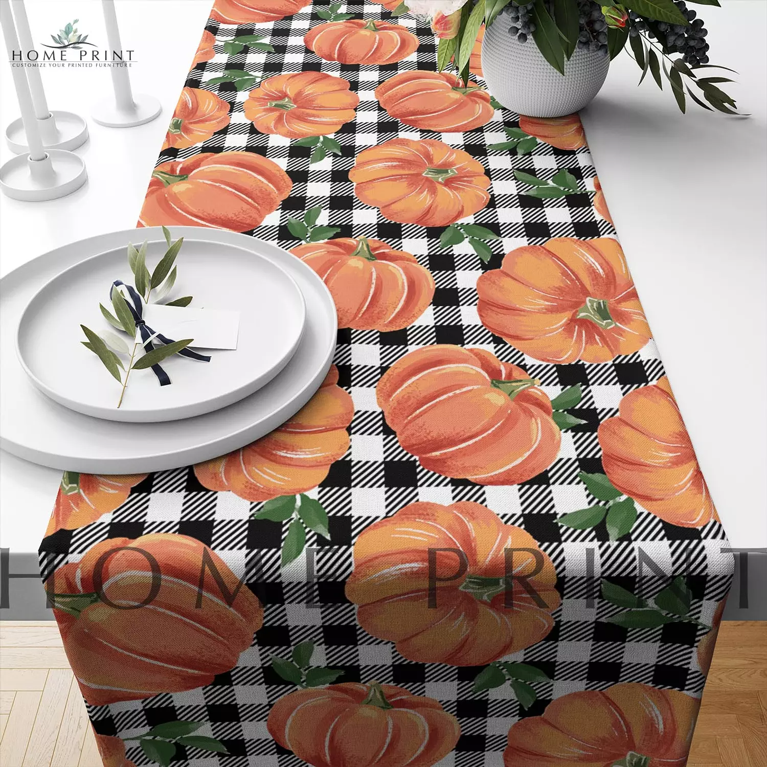 Autumn Runner - Pumpkin - Checked Background  Design  image
