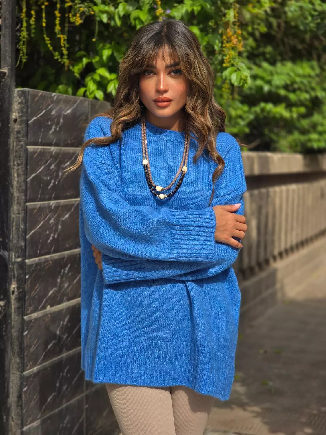 Blue crew neck oversize pullover  image