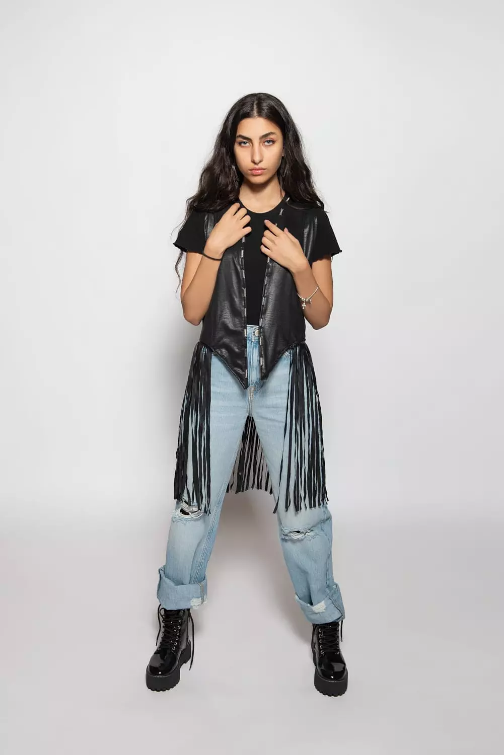 Black Leather Embroidery Vest  image