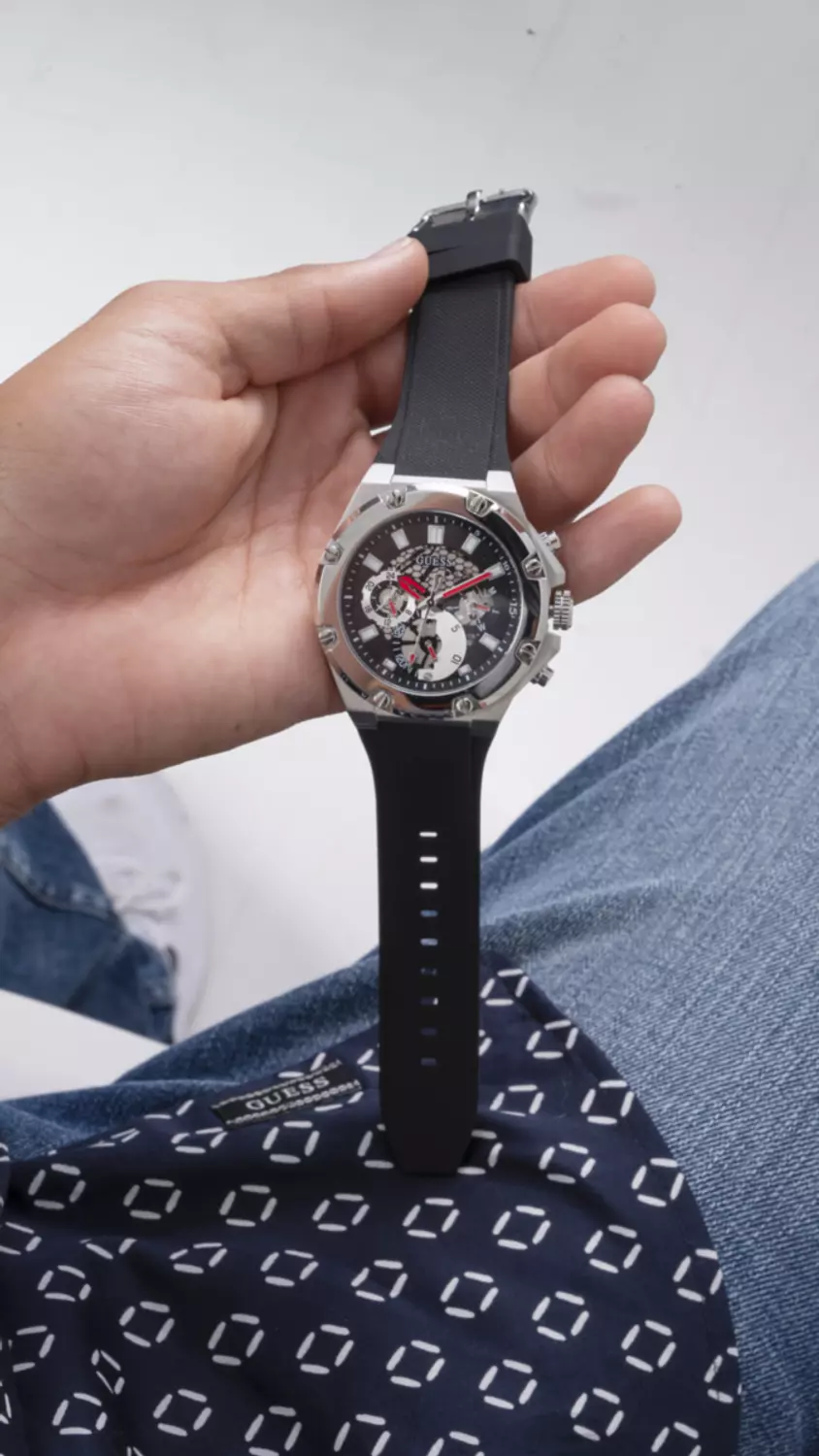 GUESS GW0334G1 Men's  Watch Silver Tone Silicone Strap 6