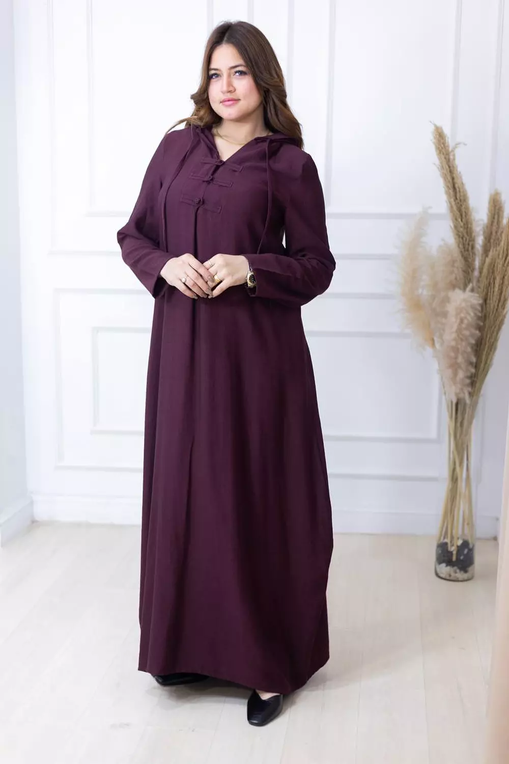 Hooded Linen Kaftan Dress - Purple 2