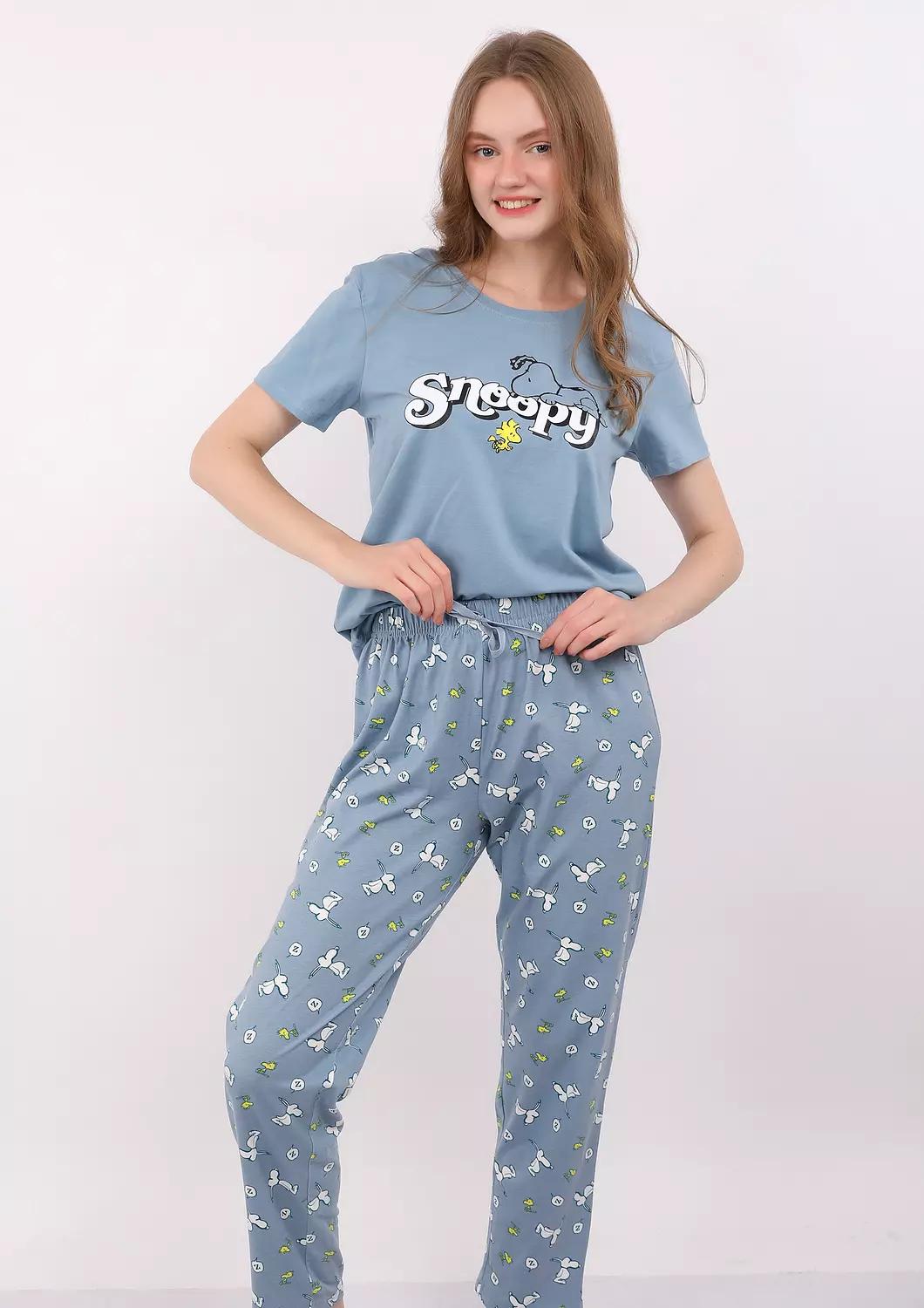 S121 Snoopy Printed Full-Length pants Pajama Set 2