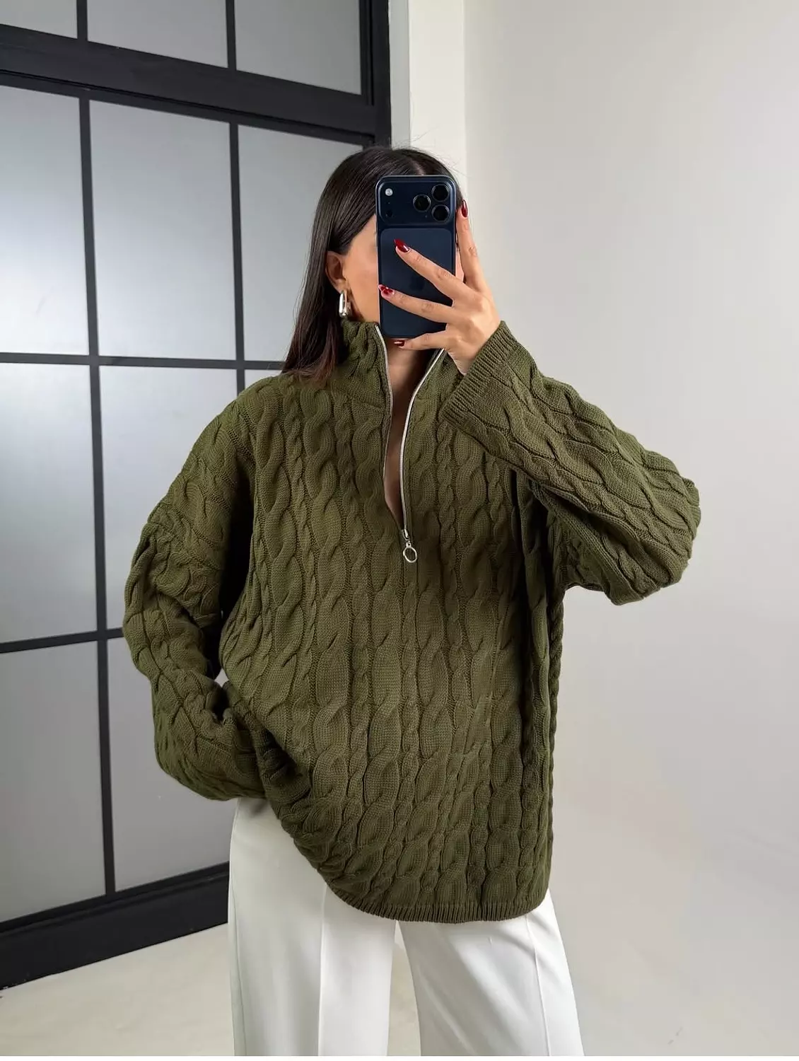 Olive Braided Pullover  hover image