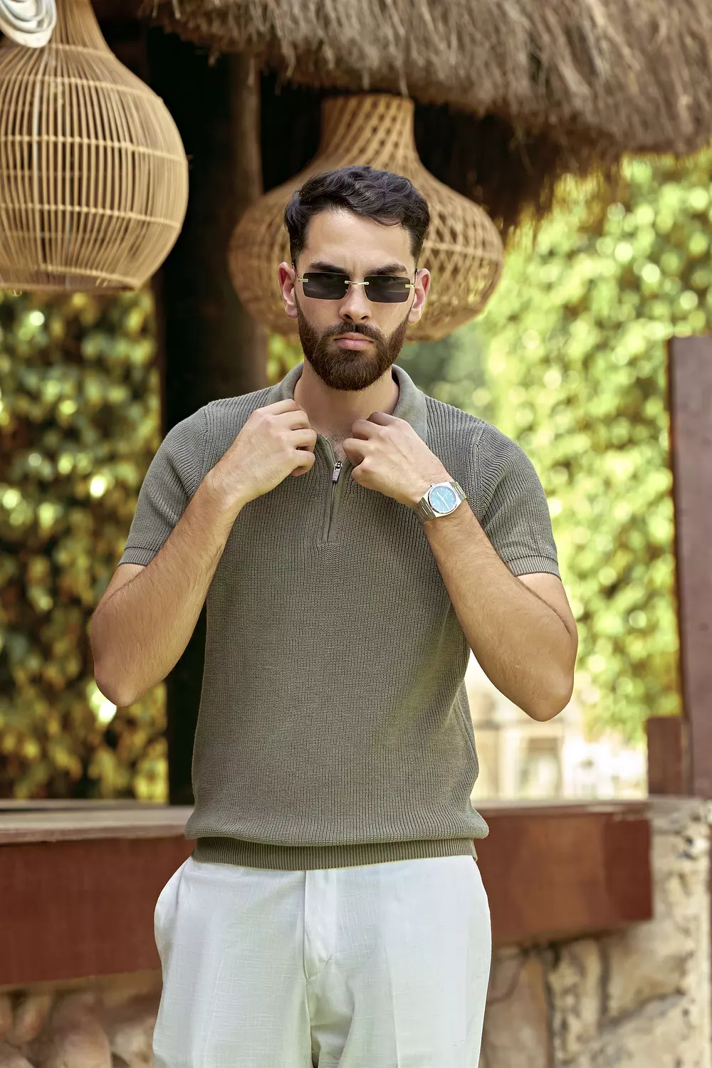 Men’s Textured Olive Polo Shirt image