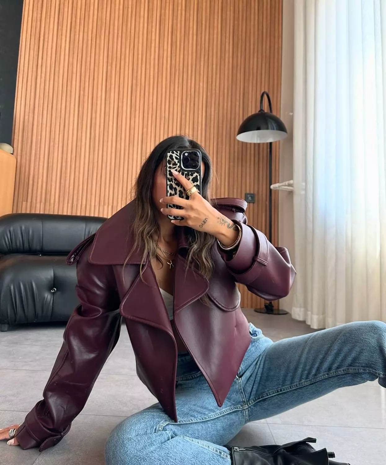 Cropped leather jacket image
