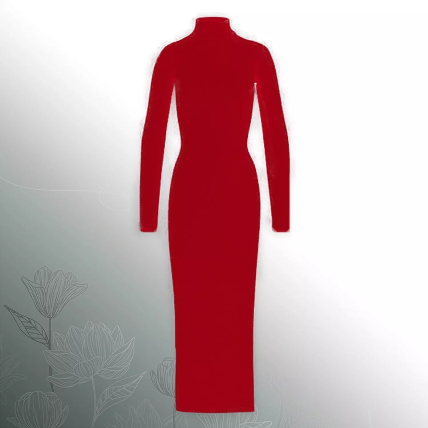 Knitted High-cool Plain Basic Dress - Red hover image