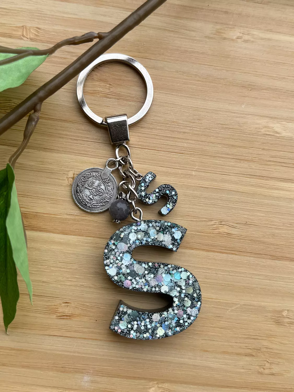 Resin Letters Keychain ( Glitter Space Grey ) "By Order" 13