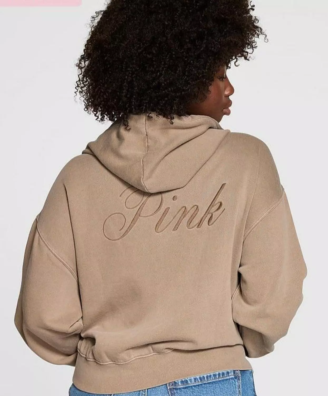 PINK ivy fleece full zip hoodie (beige) image