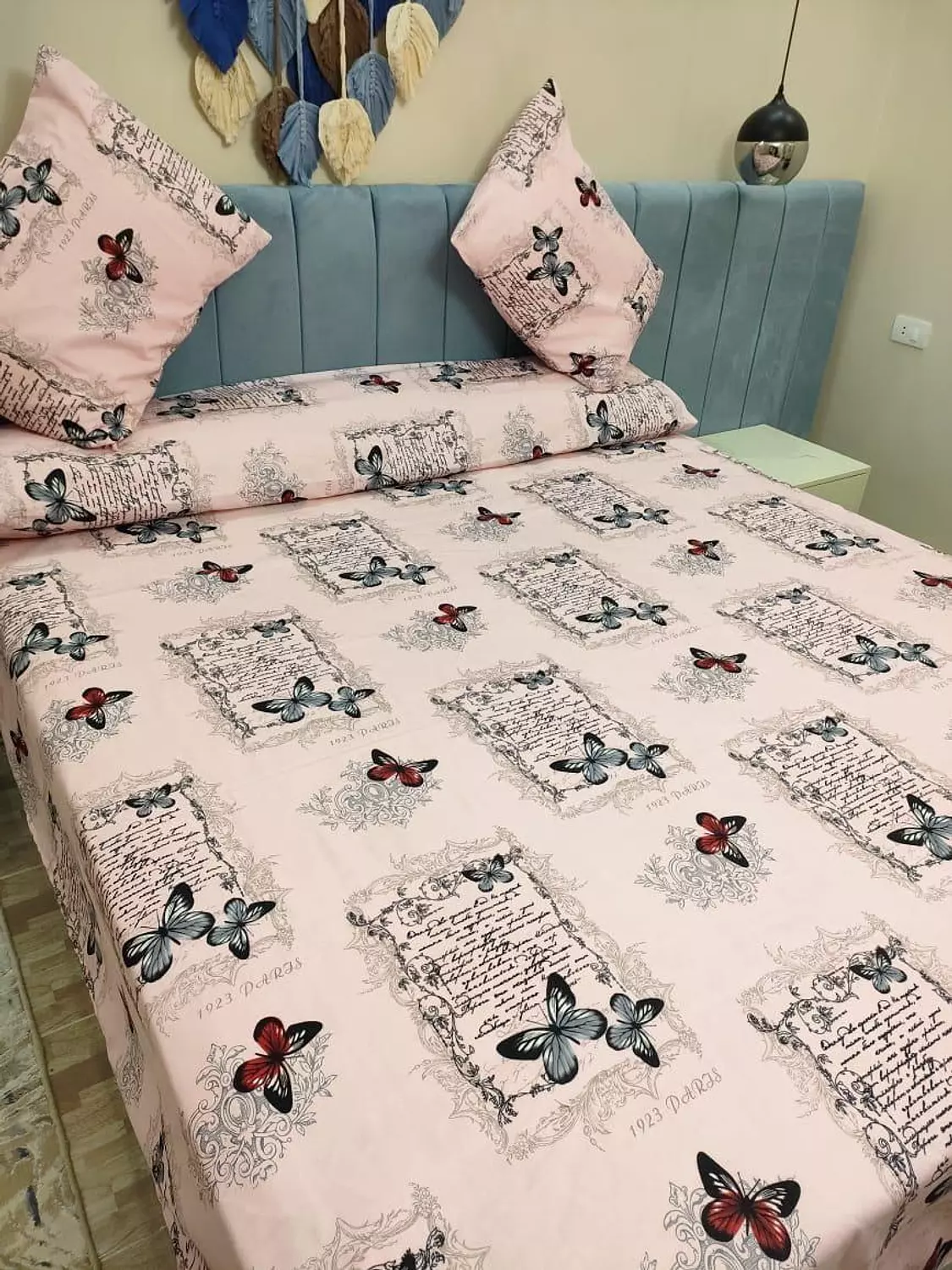Pink butterfly cotton sheet set image