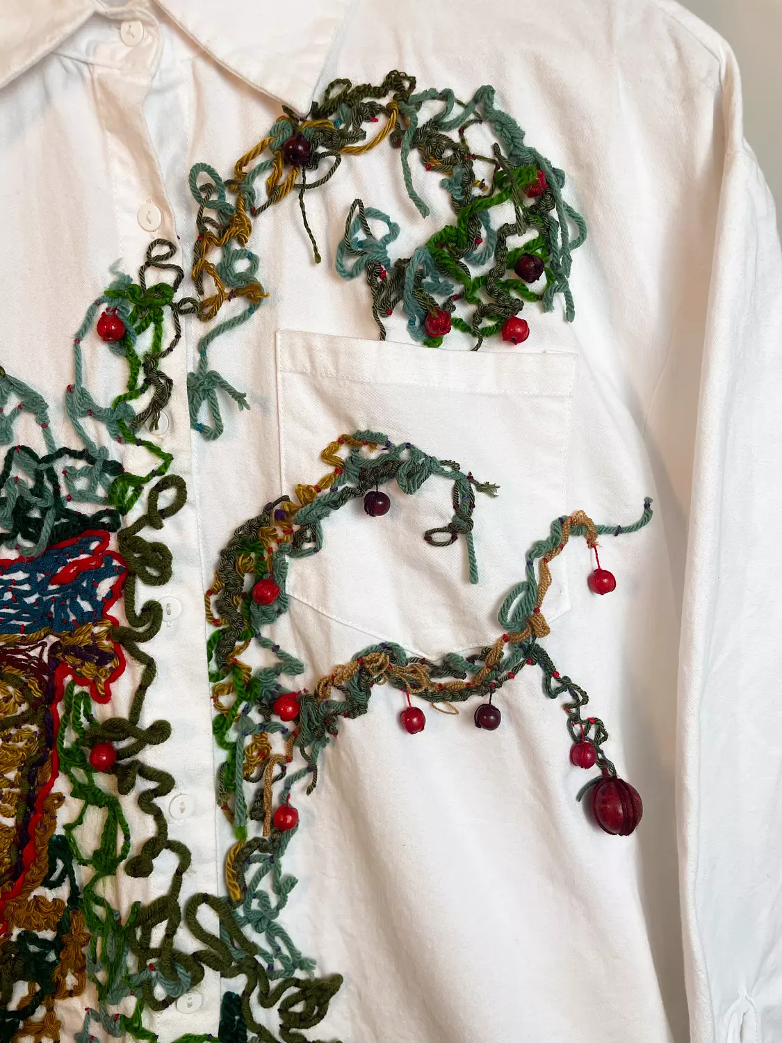 “The Heart of the tree ” Hand-Embroidered cotton Shirt 2