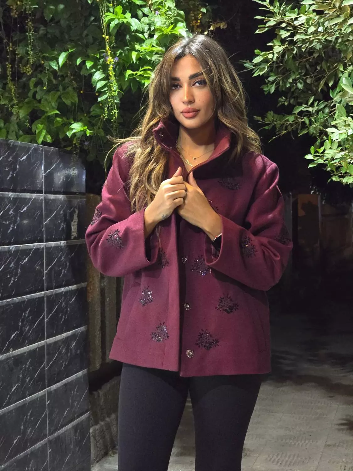 Classic Burgundy Jacket with Black Sequins 6