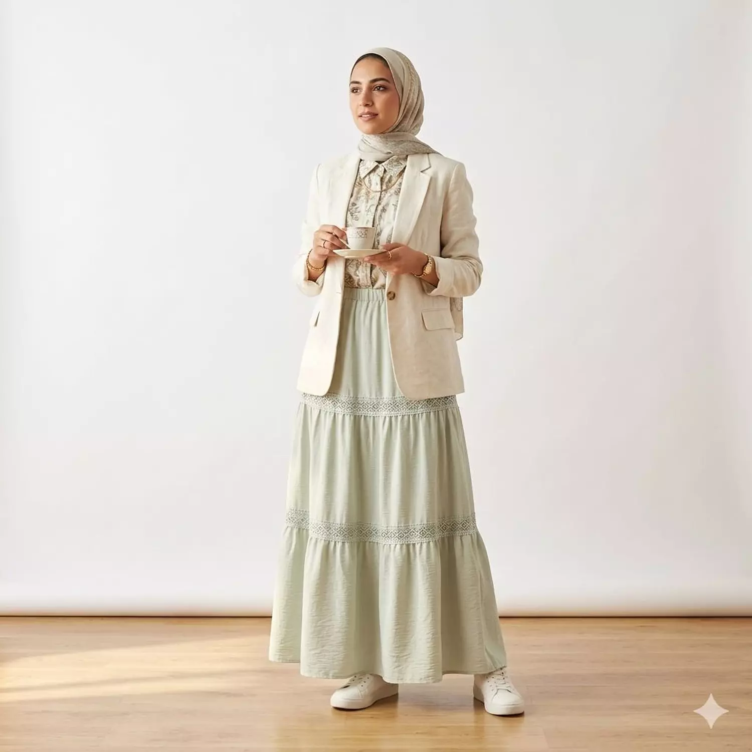 Tiered Skirt Features Delicate Lace Trim linen 4