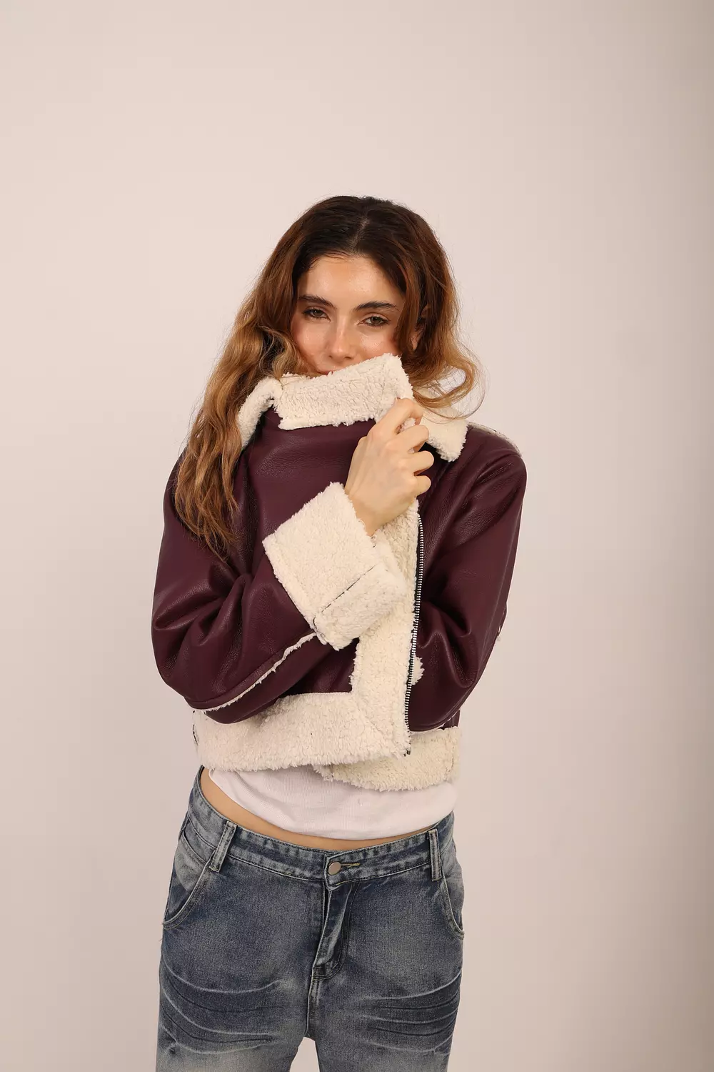 Wine Shearling Jacket 3