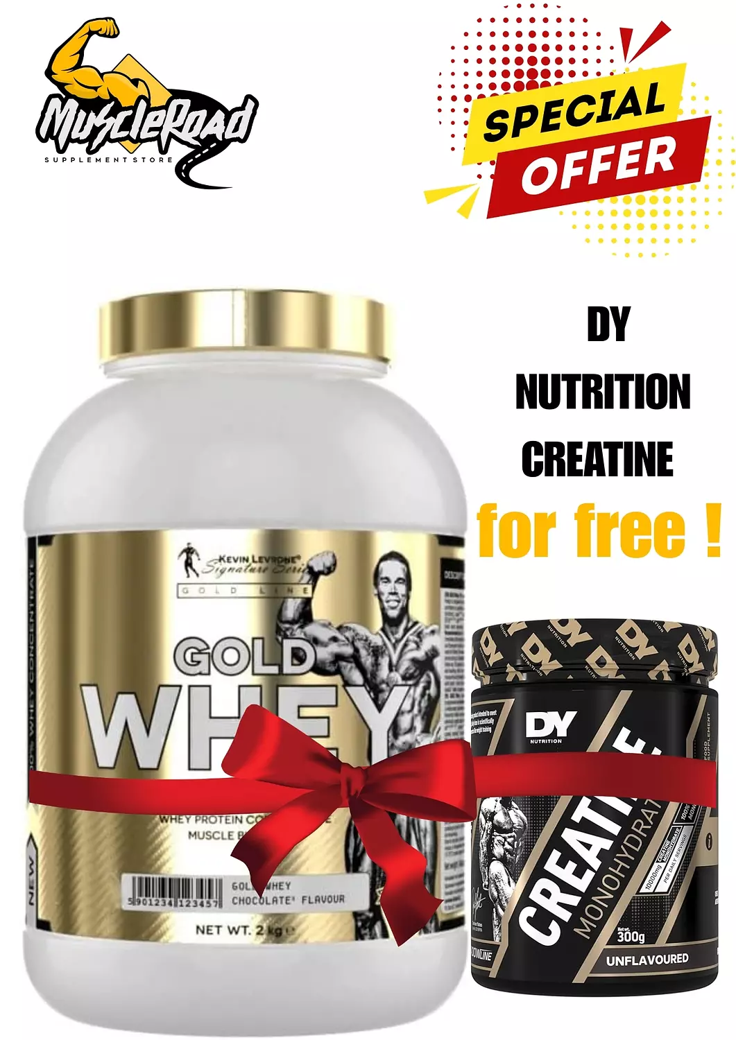 <p style="text-align: center"><strong>Kevin Levrone Whey Gold 2KG 60serv + Free </strong></p><p style="text-align: center"><strong>DY Creatine</strong></p><hr><p style="text-align: center"><strong><s>EGP 5,600</s></strong></p><p style="text-align: center"><span style="color: rgb(255, 187, 0)"><strong>EGP 4,300</strong></span></p>