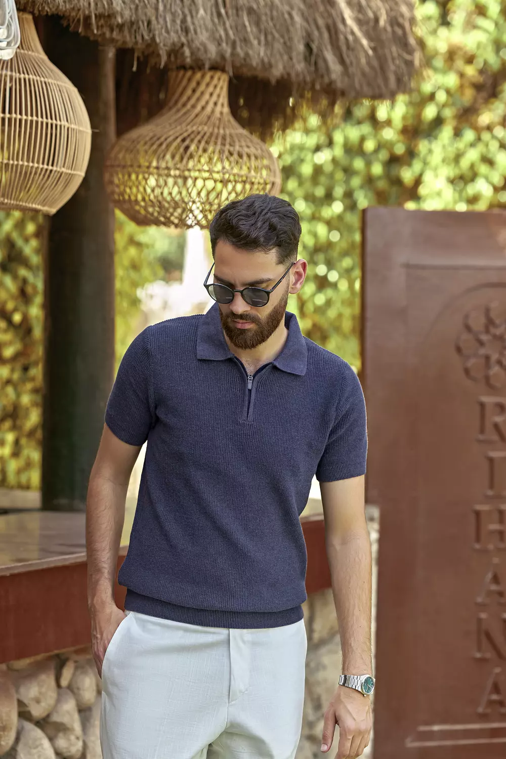 Men’s Midnight Navy Quarter Zip Polo Shirt 1