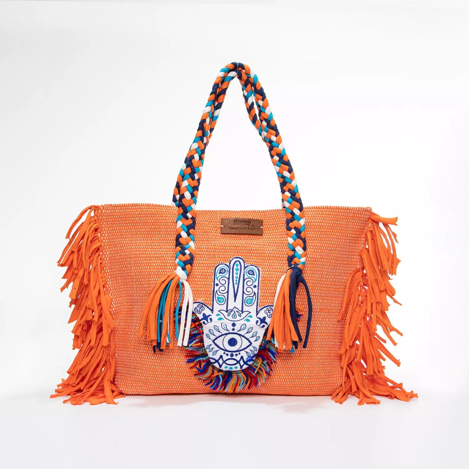 Orange Tote Bag with Hamsa Hand Badge