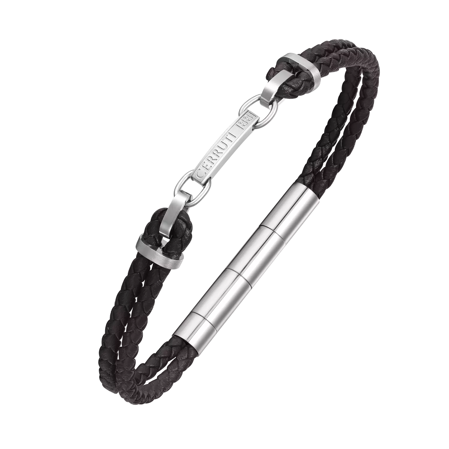 Sandro Brown Leather Bracelet with Stainless Steel Motif for Men image