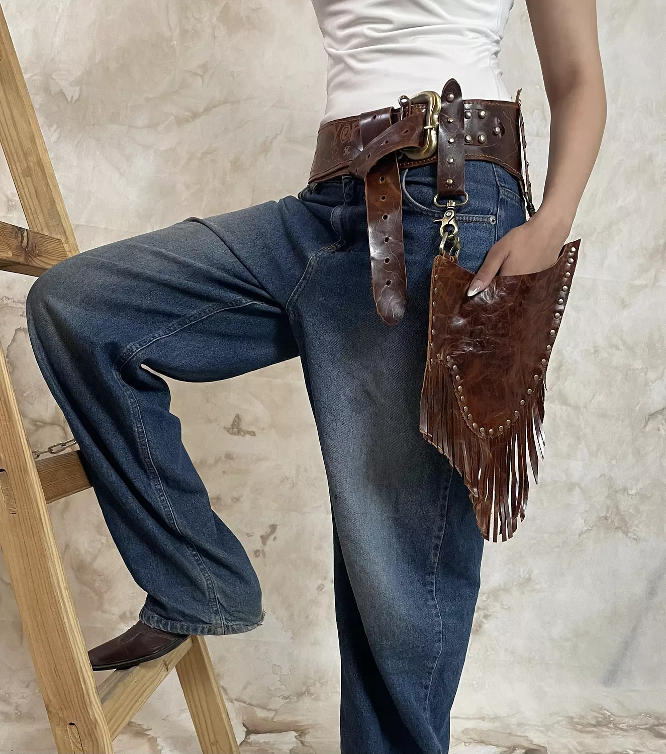 Brown Handcrafted Genuine Leather Statement Belt image