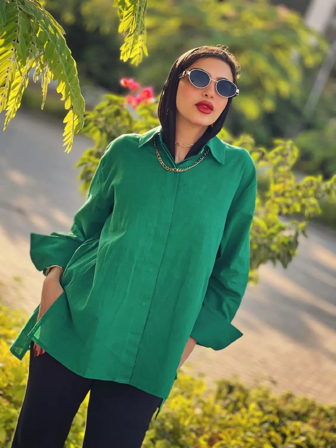green linen cotton shirt image