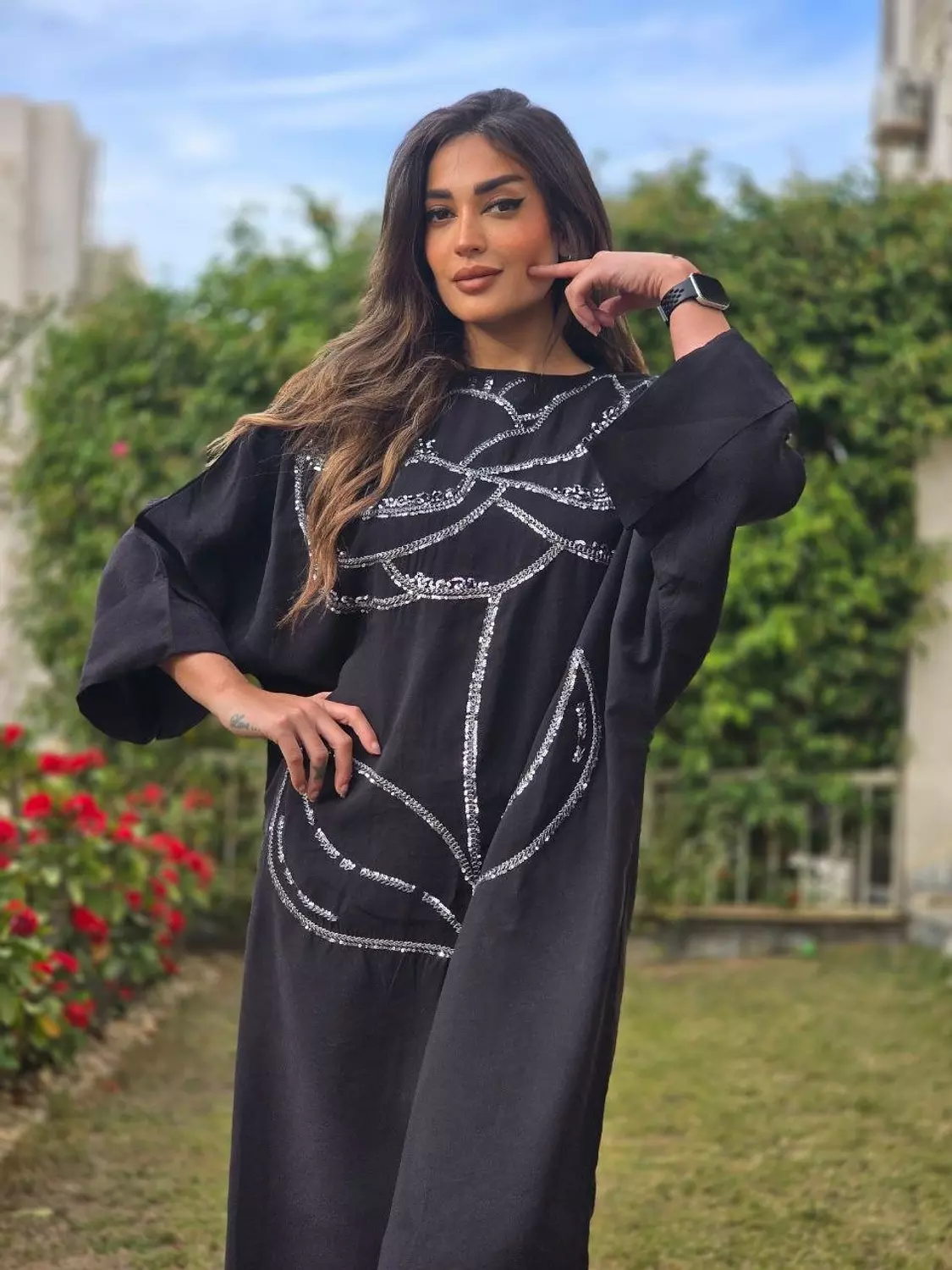 Black floral embroidered dress 4