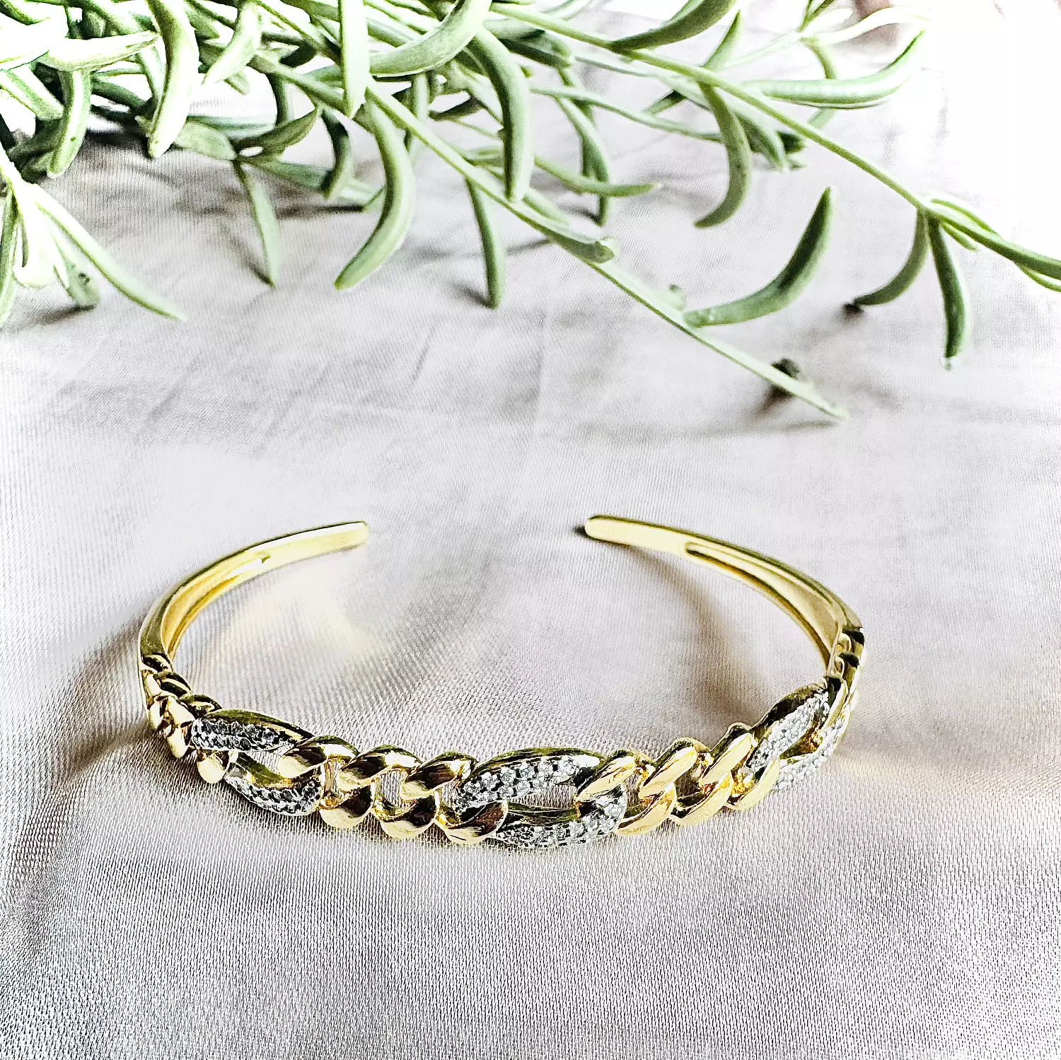 Cuban chain zircon open bangle hover image