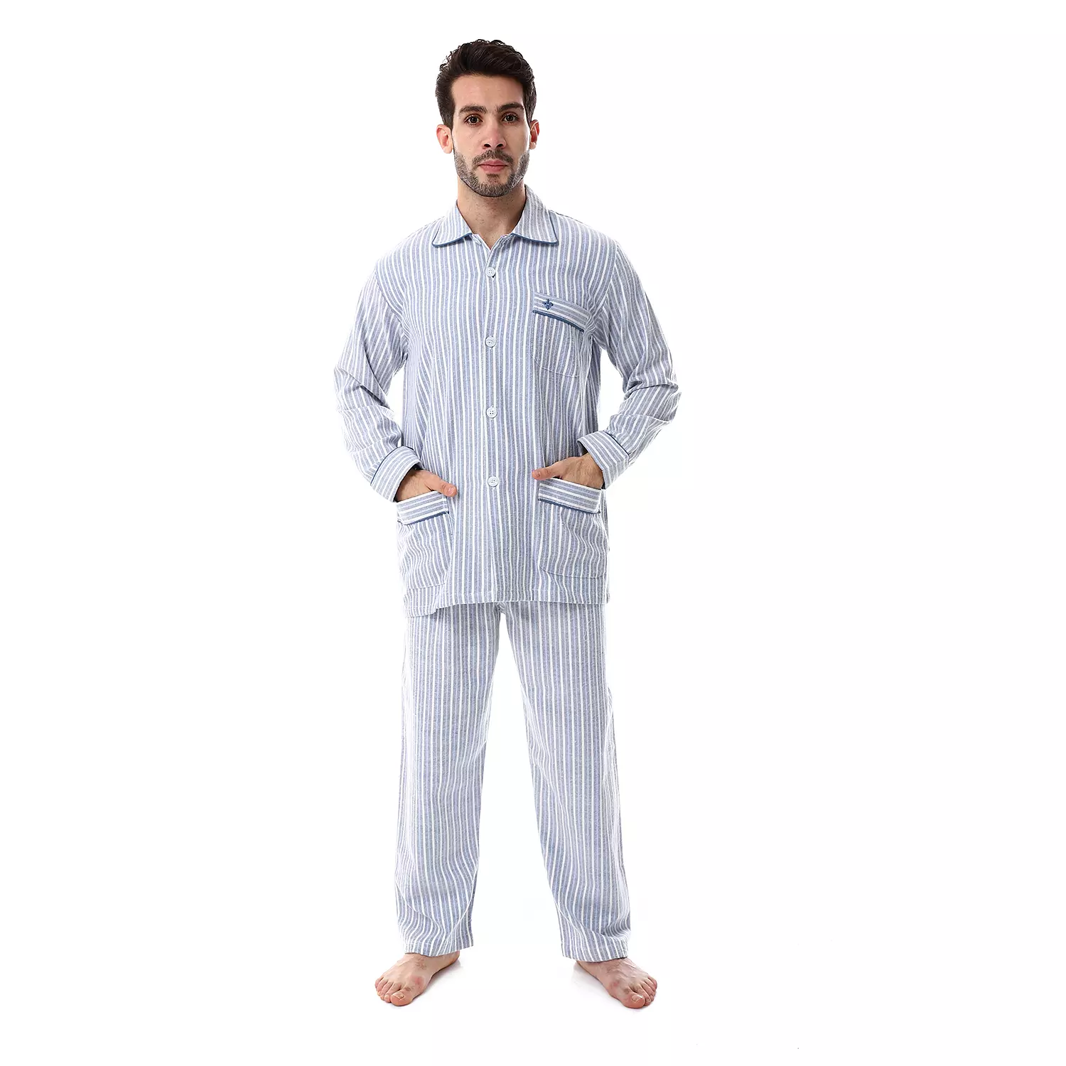 Shorto 2335 -3-24-بيجاما كلاسيك كستور -مقلم أزرق فاتح / أبيض - متعدد الألوان -  image