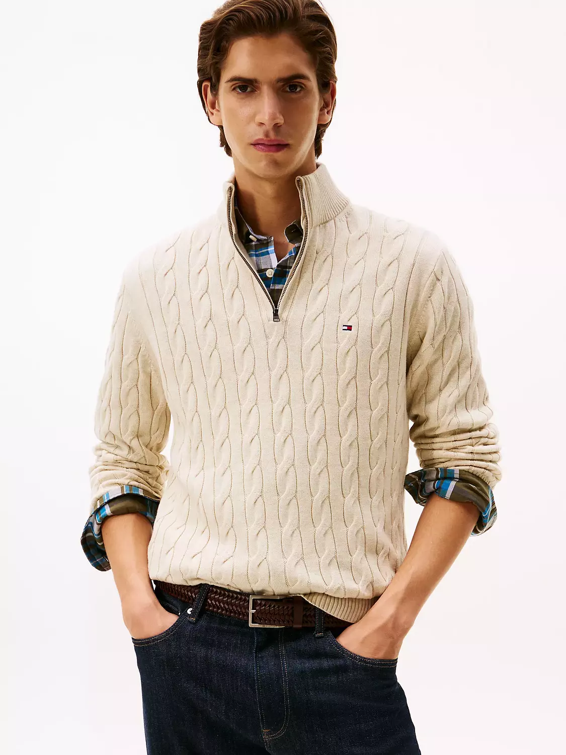 Cable Knit Mockneck Quarter-Zip Sweater image