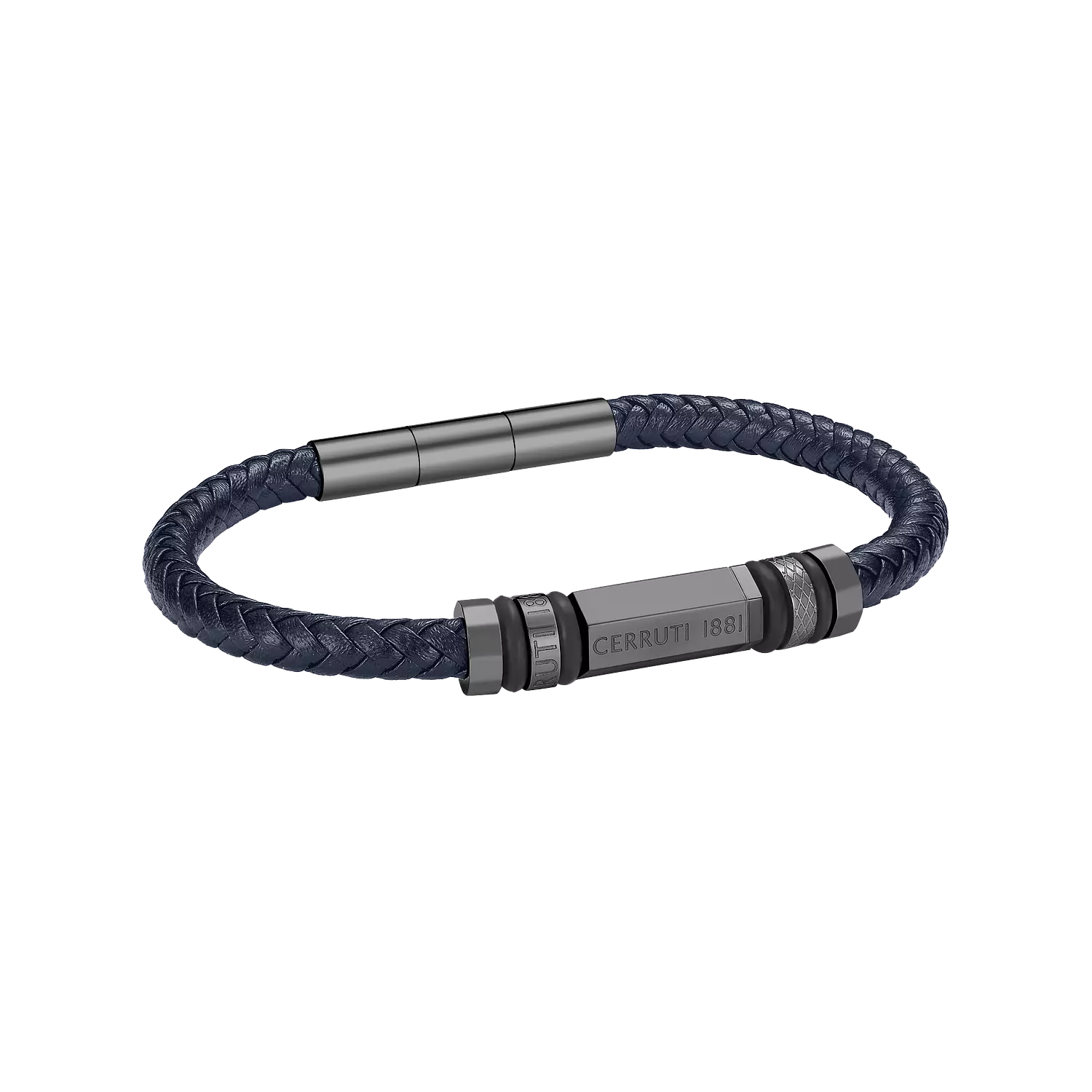 CERRUTI Narciso IP Gun Metal Stainless Steel With Braided Blue Leather Bracelet CIAGB0011902 For Men 1