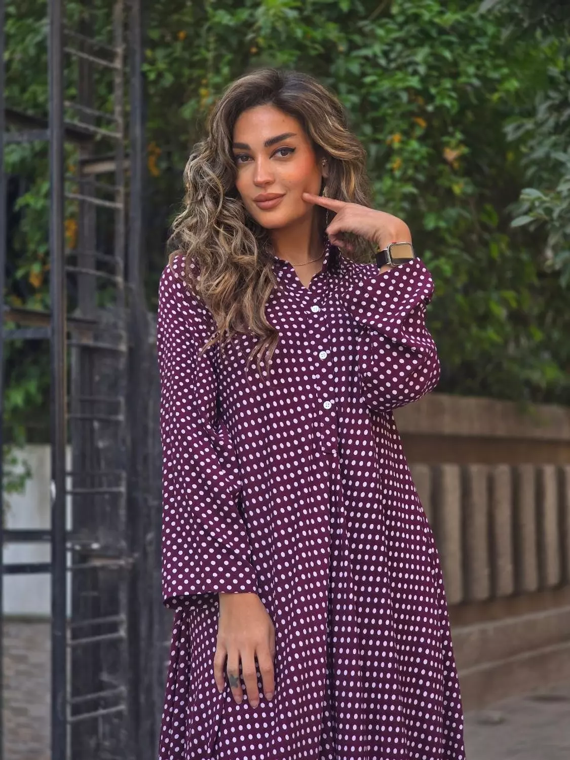 Burgundy maxi polka dress image
