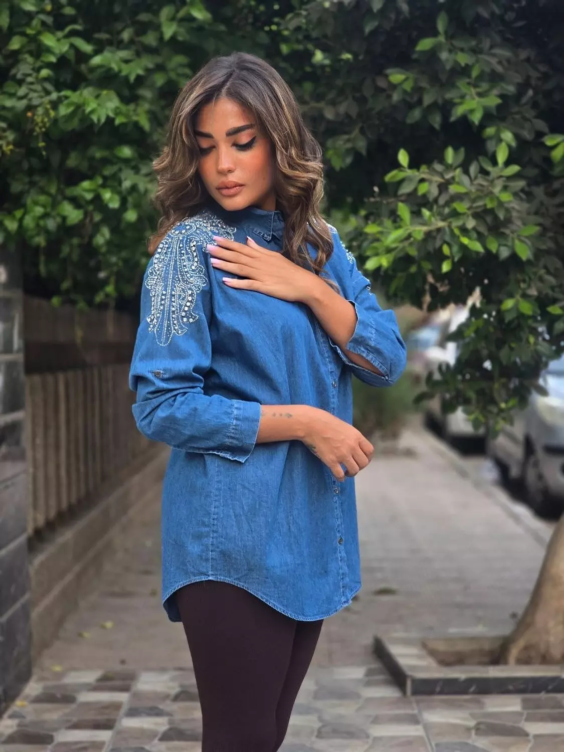 Denim embroidered shirt hover image