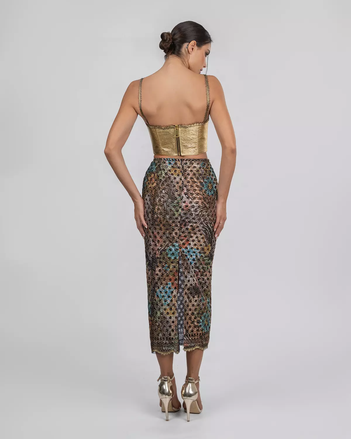 Gold Leather Corset & French Lace Skirt 4