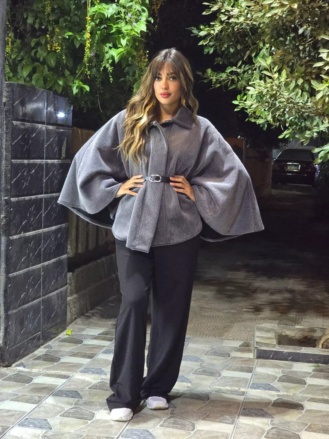 Dark Grey Fur Poncho hover image