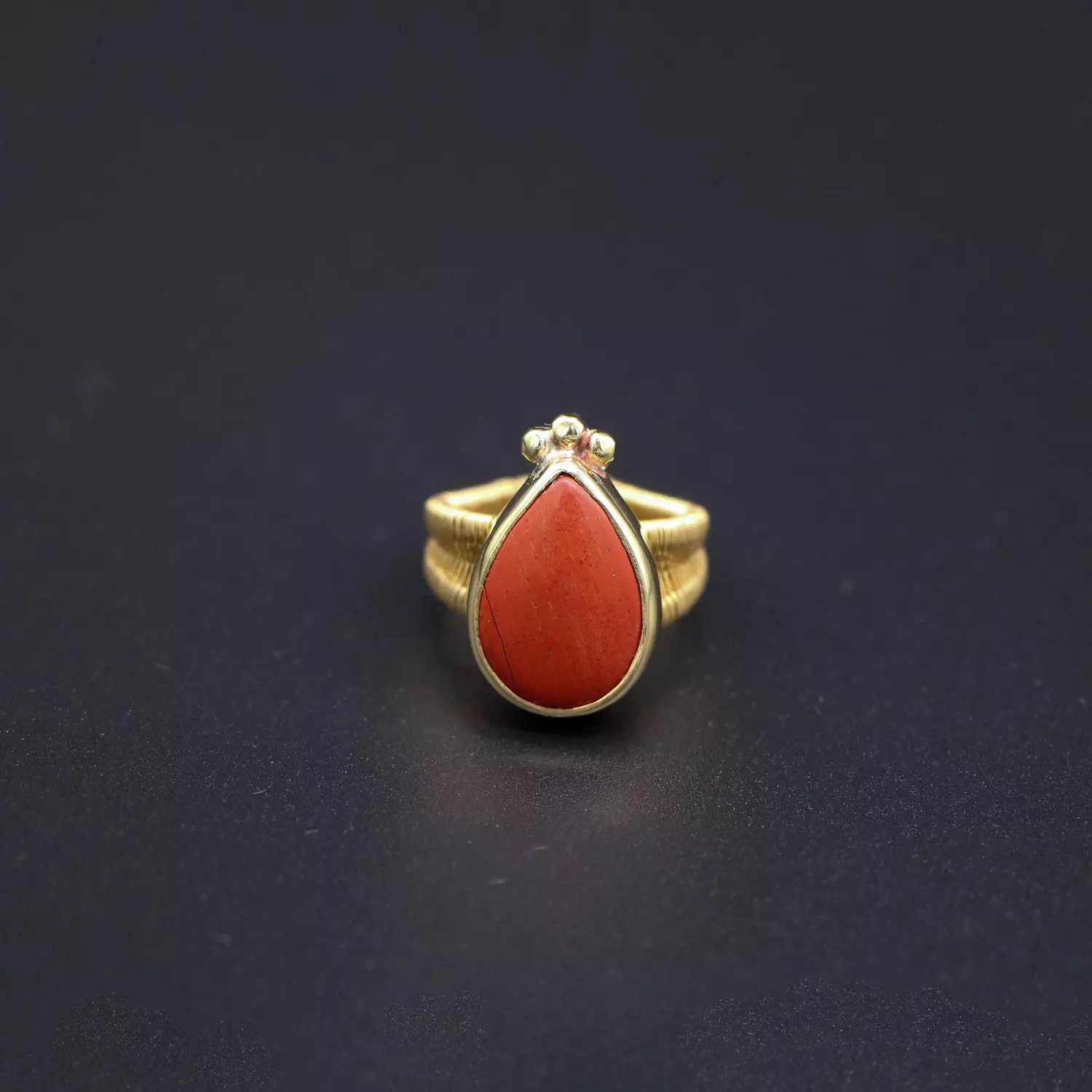 Wire wrapped brass ring with Red Jasper gemstone. 1