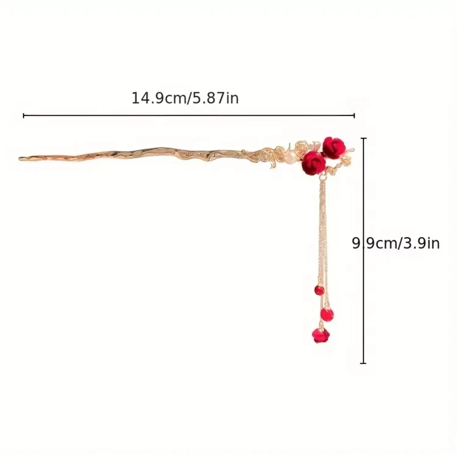 Chinese Red Rose Hairpin 4