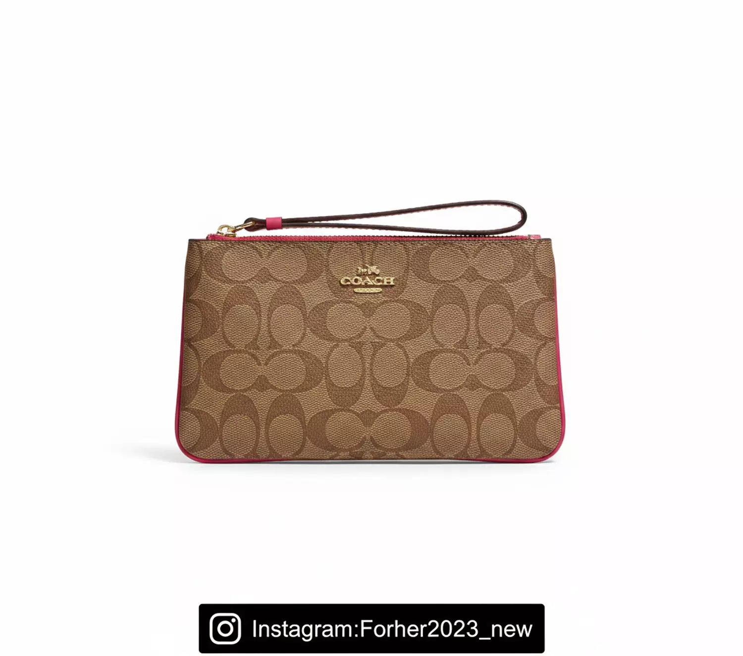 Coach wristlet in signature canvas tan brown pink stroke image