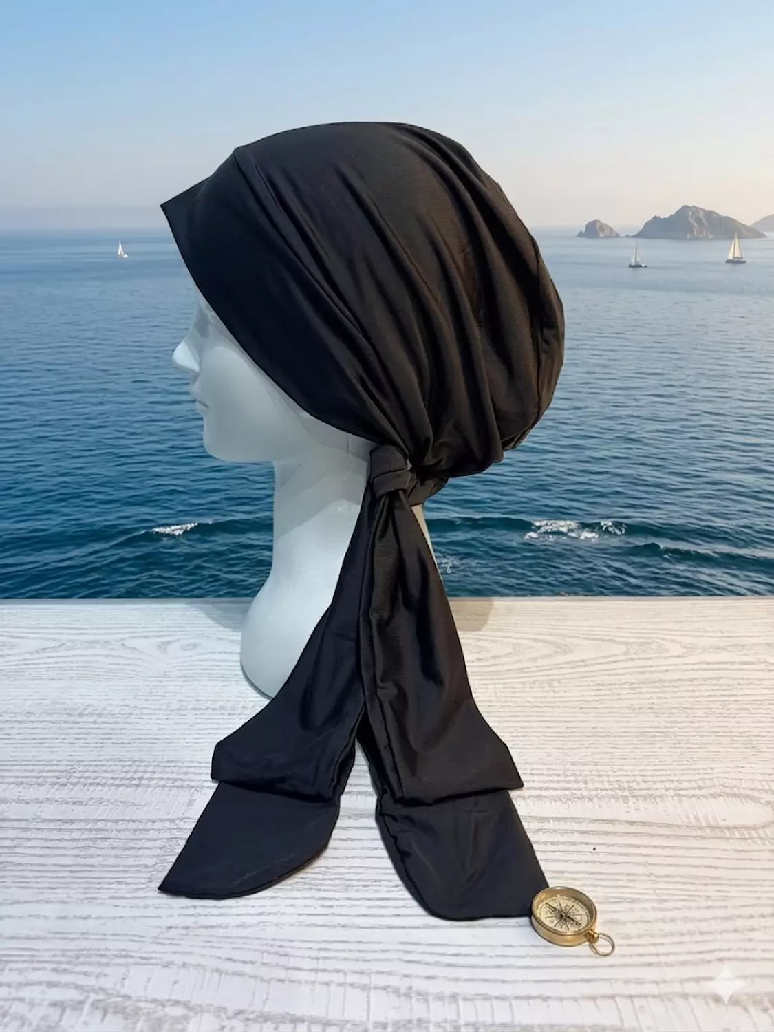 Tie Back Swimming Turban-Black image