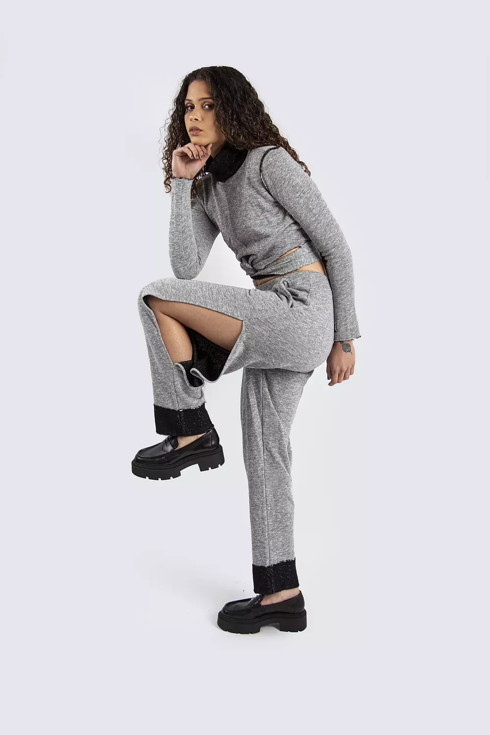 Grey Slit Pants and Backless Top Set hover image