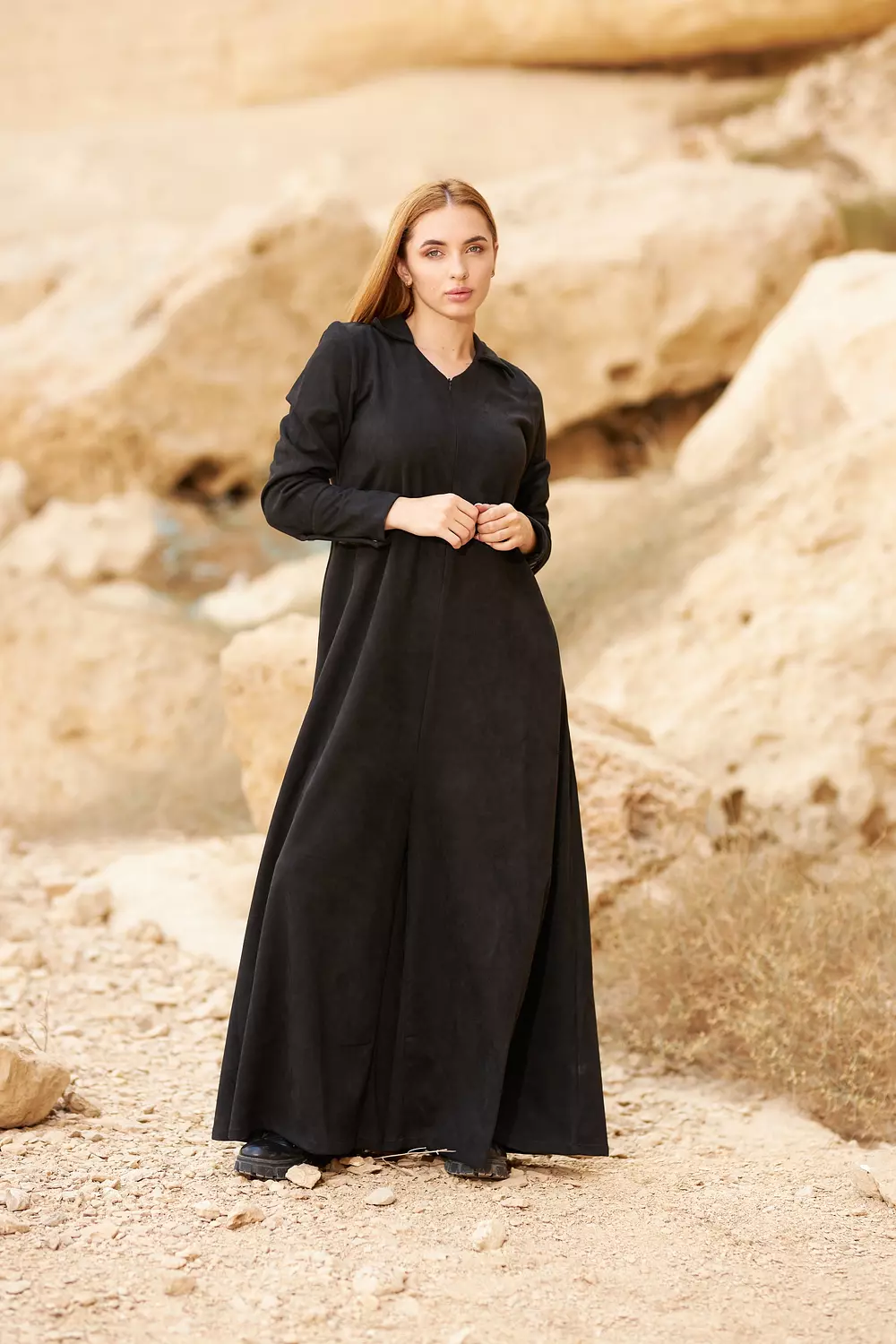 Black winter jumpsuit made of suede 4