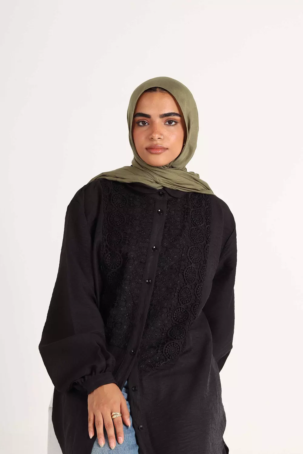Oversized Black Shirt with Lace 2