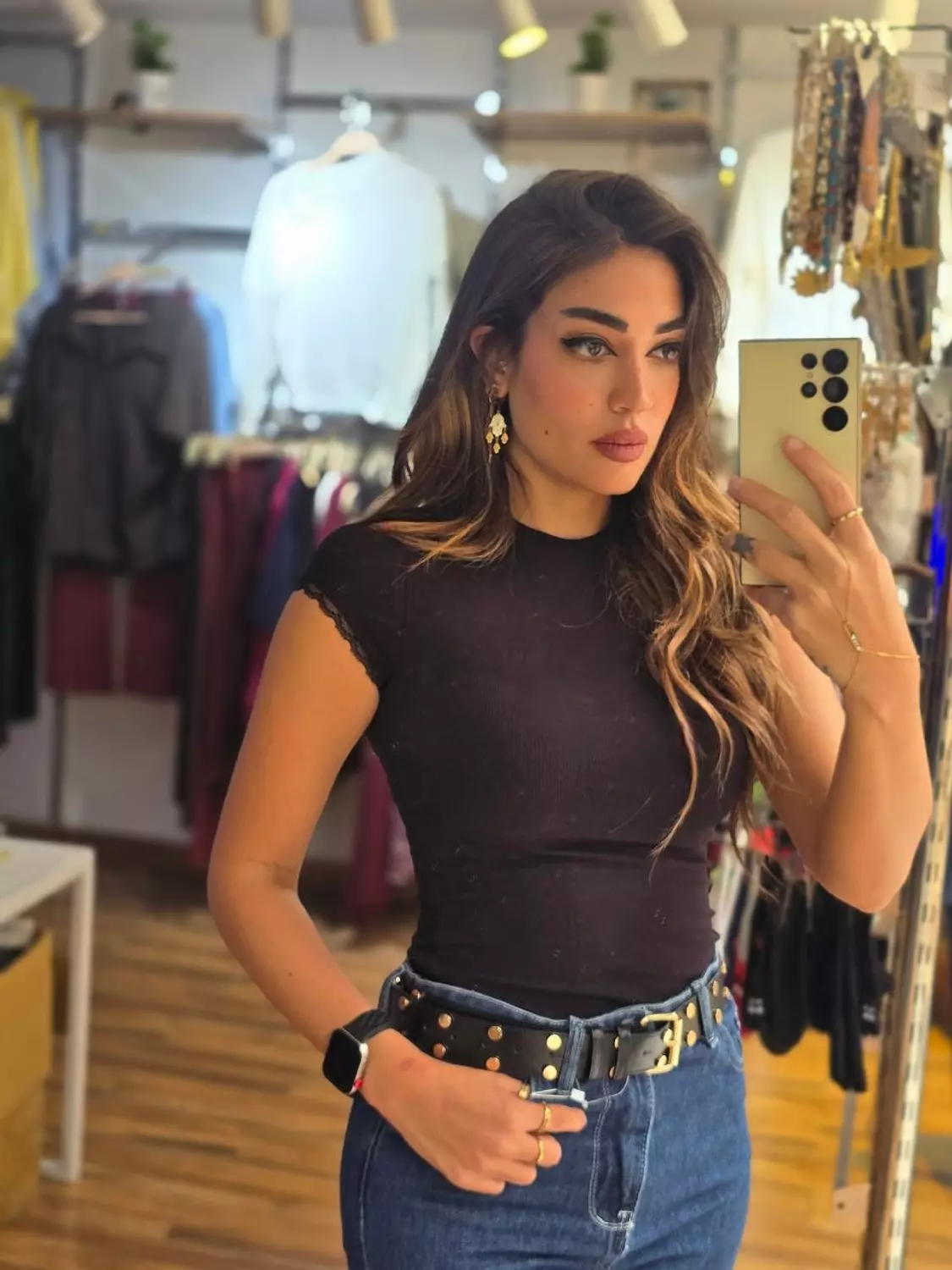 Black short sleeve top with lace detail 2