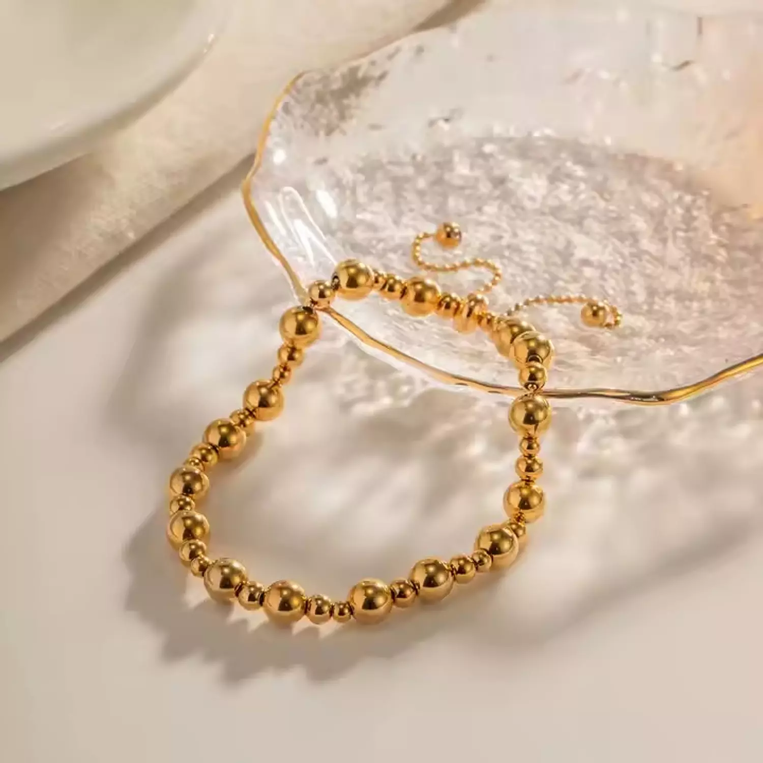 Gold Round Bead Chain Bracelet 2